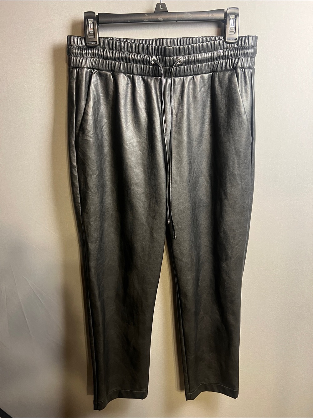 LOFT Black Faux Leather Straight-Leg Joggers